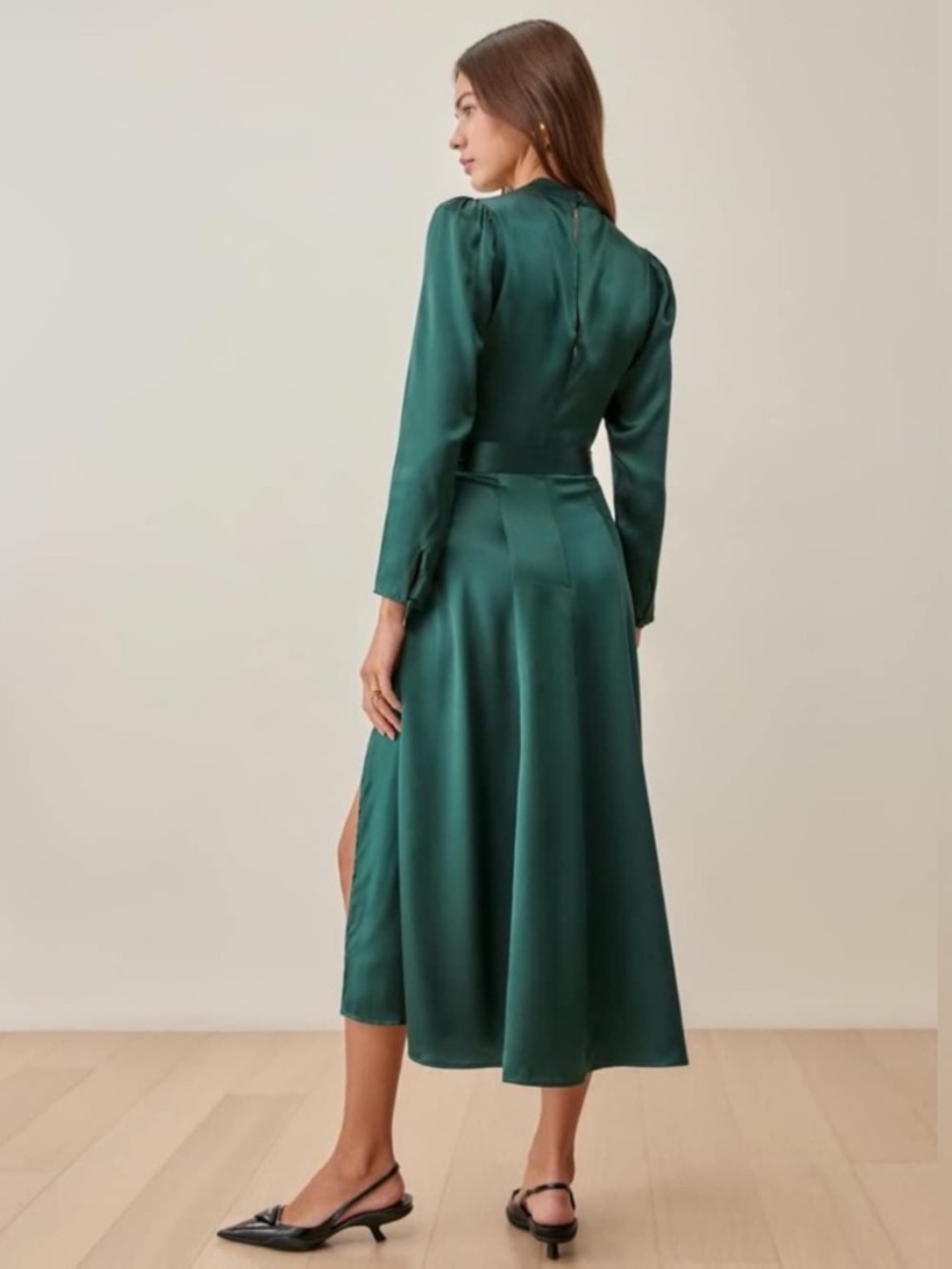 Reformation Julius Silk Dress in Forest - Picture 3 of 6